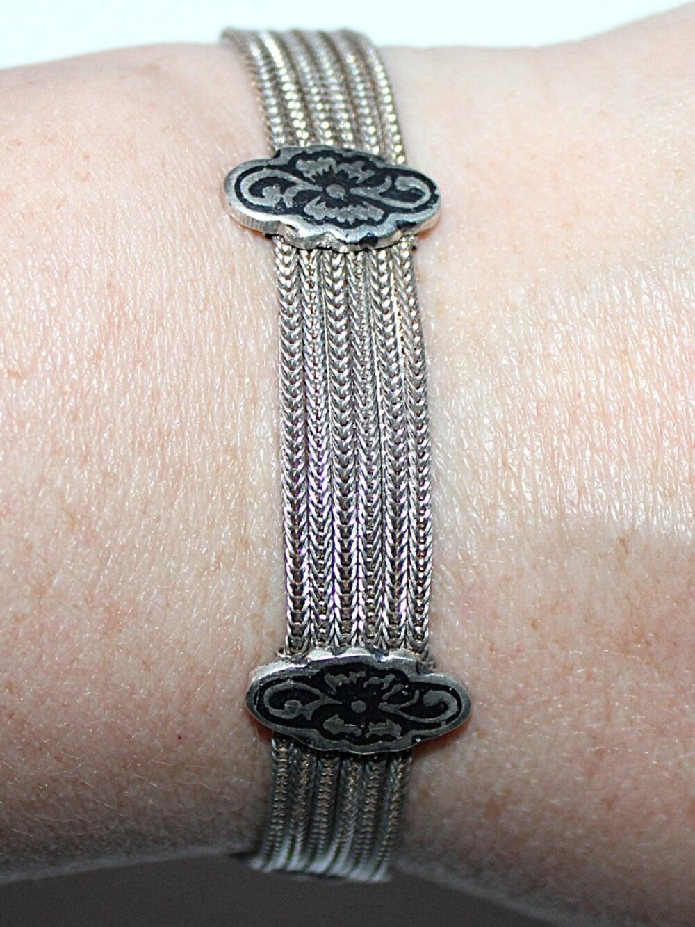 Vintage Sterling Silver Turkish Ottoman Styled Multi Chain Bracelet 20 Grams